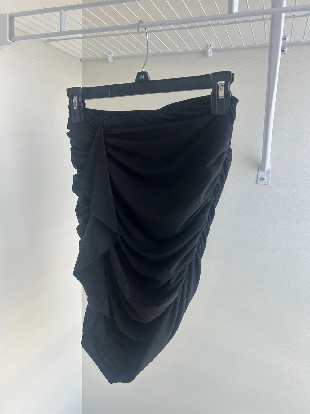 SHEIN Black Draped Asymmetrical Ruched Mini Skirt